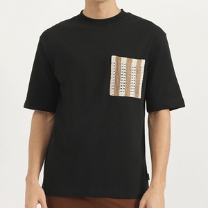 Mens Cotton T-Shirt 180 GSM Contrast Crochet Pocket Crewneck Short Sleeve Black Tee OEM Apparel Manufacturer - Product Image 1
