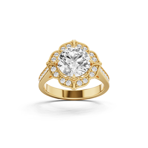 Bague de mariée unique en or 14 carats sophistiquée, avec halo floral festonné et diamant de laboratoire de 2,39 carats, taille brillant rond, certifié IGI - Product Image 5