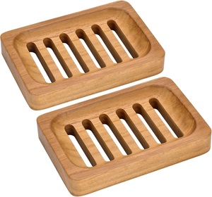 Natural <b>Bamboo</b> <b>Soap</b> <b>Dish</b> Self Draining <b>Soap</b> Holder Rectangle Wooden <b>Soap</b> Tray Bathroom Sink Shower - Product Image 3