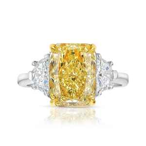 Bague à trois pierres en moissanite jaune fantaisie taille radiant pour femme, en argent 925 original, bijoux fins de qualité supérieure pour les amoureux - Product Image 3