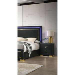 Preciosa mesita de noche negra de 1 pieza con tirador cuadrado y patas de metal, mueble de dormitorio - Product Image 1