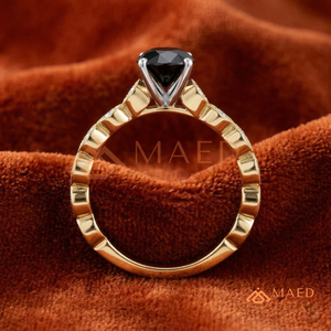 Anillo de compromiso vintage de oro de 2 quilates con moissanita negra de corte brillante redondo, con tallo milgrain, estilo Art Deco, para mujer. - Product Image 3