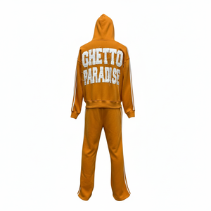 Ensemble de survêtement à capuche orange avec fermeture éclair intégrale, sweat-shirt et pantalon en coton, impression personnalisée, unisexe, décontracté, pour l'automne - Product Image 5