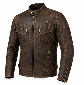 Chaqueta de Motociclista Clásica de Cuero Desgastado |   Negro Marrón Borgoña |   Fabricante OEM ODM |   Diseño de Calidad Premium | Ropa de Carreras - Product Image 3