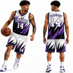 Ensemble de shorts de basket-ball personnalisés imprimés par sublimation, bleu marine, unisexe, col en V, tissu respirant, taille élastique, nom d'équipe personnalisé - Product Image 2