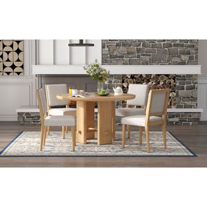 Set da Pranzo Minimalista Stile Fattoria TREXM 5 Pezzi per 4 Persone, Tavolo Rotondo con Sedie Imbottite in Legno Massello per Cucina - Product Image 1