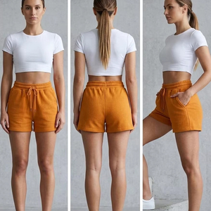 Shorts en molleton pour femmes / Vêtements de sport pour la gym, shorts de sport pour femmes avec cordon de serrage à la taille, shorts de sport en molleton pour l'exercice - Product Image 1