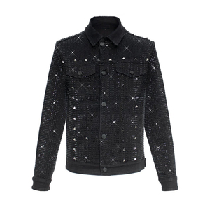 Nouvelle conception de veste en jean à col rabattu avec strass, veste en jean personnalisée de haute qualité pour hommes, légère, pour l'extérieur - Product Image 1