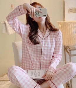 Ensemble de pyjama à manches longues à carreaux pour femmes, 100% coton, boutonné sur le devant, vêtements de nuit décontractés, deux pièces, longueur complète, col rabattu - Product Image 6