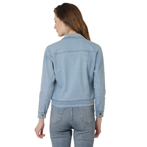 2026 Wholesale Price <b>Women's</b> <b>Cropped</b> Denim Jacket Casual Outwear Wool Lining Blue Long <b>Jean</b> Jacket Cotton Printed Fabric Coat - Product Image 4