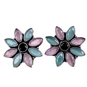 wholesale Handmade Brass Sunflower <b>Cat</b> Eye Glass Stud <b>Earrings</b> Colorful Flower Statement <b>Earrings</b> for Women - Product Image 3