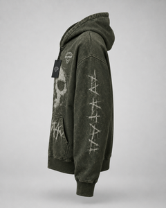 Sudadera con capucha prémium personalizada con lavado ácido, diseño de calavera, cremallera completa, estilo vintage, de peso pesado, oversize, con gráficos, para streetwear, fabricante de ropa - Product Image 4