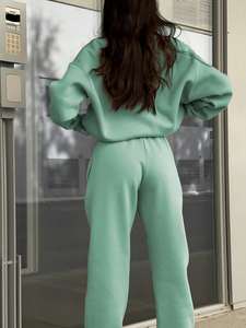 Womens Half Zip Sweatshirt And Jogger Pants Two Piece Tracksuit Casual Lounge Wear <b>Set</b> - Product Image 2