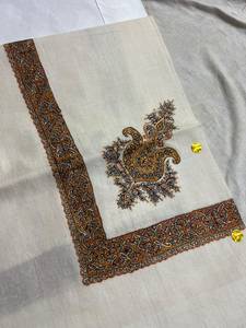 Châle pour homme en pashmina pur, fait main, élégant, de style arabe, avec des broderies épaisses, fines et larges. - Product Image 1