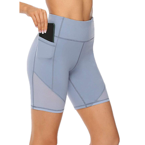Pantalones Cortos Deportivos de Cintura Alta para Mujer con Bolsillos, Color Sólido, de Secado Rápido, Tejido de Punto, Cintura Elástica - Product Image 3