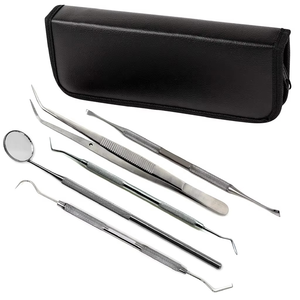 Kit d'examen dentaire professionnel 5 pièces en acier inoxydable : miroir buccal, sonde exploratrice, curette, pince à coton, instruments certifiés CE ISO - Product Image 5