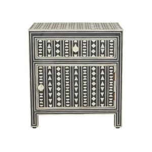 Table de rangement en bois avec tiroir latéral en os incrusté traditionnel, motif décoratif artisanal, pour chambre à coucher - Product Image 6