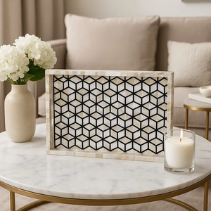Luxury Rectangle Decorative Wooden Tray Blue Ocean Leaf Mother of Pearl Serving Tray for Home <b>Kitchen</b> Modern Design for Weddings - Product Image 6