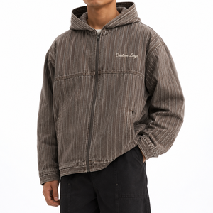 Custom <b>Vintage</b> Washed Pullover Oversized <b>French</b> Terry 100% Cotton Heavyweight Pinstripe Full Hoodie Streetwear Wholesale USA - Product Image 1