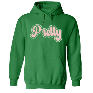 เสื้อฮู้ดดี้พรีเมียม AKA Pretty Hoodie ผ้าฟลีซแบบสวมหัว สกรีนลายตามสั่งสำหรับชมรมหญิงสาวกรีก เสื้อฮู้ดดี้ลำลองสำหรับผู้หญิง สีเขียวเคลลี่ชมพู - Product Image 1