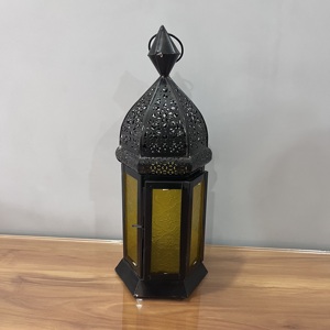 Artisan Design Decorative Iron & Glass <b>Lantern</b> with <b>Black</b> Finish for Home Decoration - Product Image 3