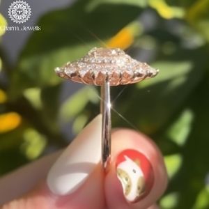 Bague de fiançailles ovale en moissanite pour femme Charm_Jewells, plaqué or 10 carats, argent 925, sertissage à griffes, certifiée IGI, 3g - Product Image 4