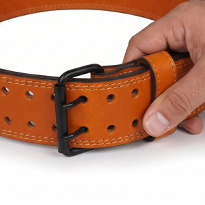 Back Support 10mm Double Prong Weightlifting Belt Genuine Leather Prong Belt Bodybuilding <b>Trainer</b> Lifting Belt Unisex - Product Image 3