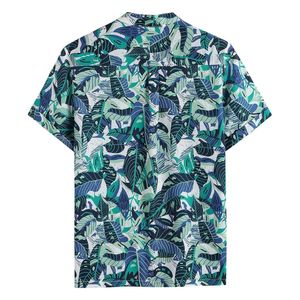 เสื้อเชิ้ตคัมป์คอลลาร์พิมพ์ลายใบไม้สีเขียวอมฟ้าแบบกำหนดเอง แขนสั้น สไตล์ทรอปิคอล เหมาะสำหรับวันหยุดพักผ่อนริมชายหาด ชุดฤดูร้อน - Product Image 2