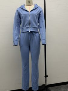 เสื้อแจ็คเก็ตผ้าฟลีซปักโลโก้แบบกำหนดเองสำหรับผู้ชาย ชุดเซ็ตเสื้อฮู้ดครอปสองชิ้น กางเกงวอร์มวินเทจ ชุดลำลองสำหรับฤดูหนาว - Product Image 3