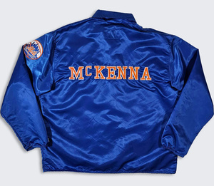Men's Royal Blue Satin Bomber <b>Jacket</b> with Orange NY Embroidery Crew Neck Eco-Friendly 100% Polyester Winter - Product Image 2