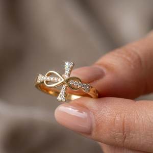 แหวนอินฟินิตี้ครอสประดับเพชรทรงกลมเพาะเลี้ยง แหวนทองคำขาว 14K เครื่องประดับงานแต่งงานสำหรับงานพิเศษสำหรับคนรัก - Product Image 2