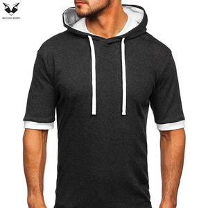 Camiseta de manga corta con capucha para hombre, de color sólido, en diferentes colores, con cordón ajustable, camisetas personalizadas con capucha, de media manga para hombre - Product Image 3
