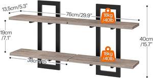 Estantes Flotantes de Madera de 15 Pulgadas, Juego de 2 Estantes de Pared de 2 Niveles, Estantes de Almacenamiento para Baño y Sala de Estar, Resistentes al Agua, Ajustables - Product Image 2