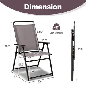 Sedia da Campeggio Pieghevole da Esterno con Braccioli e Schienale, Telaio in Metallo - Product Image 4