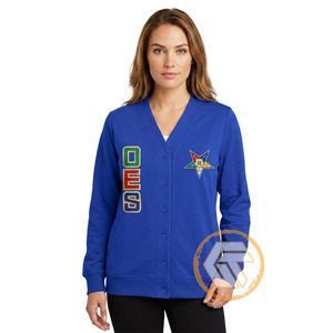 Cardigan en acrylique brodé Eastern Star à col en V, de haute qualité, pour femmes grecques, décontracté, respirant, pour l'hiver, vêtements de sororité - Product Image 1