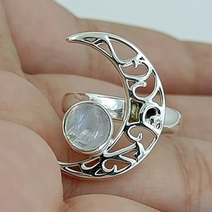Rainbow Moonstone <b>Ring</b> 925 Sterling <b>Silver</b> Handmade <b>Statement</b> Promise <b>Ring</b> for Women Boho Round June Birthstone Jewelry - Product Image 5