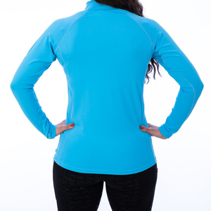 <b>Women's</b> Blue <b>Long</b> <b>Sleeve</b> Zip-Up <b>Polo</b> <b>Shirt</b> Solid Color Casual Style Quick Dry Knitted 100% Polyester Regular Length - Product Image 3