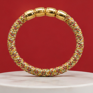Pulsera de Hilo Tejido a Mano con Cuentas Metálicas Doradas, Joyería de Moda de Lujo Hecha a Mano con Relieve - Product Image 5