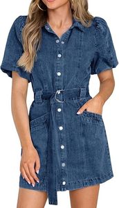 Camisa vaquera de algodón para mujer, blusa de manga larga con botones, cuello vuelto y bolsillos, para uso diario. - Product Image 1