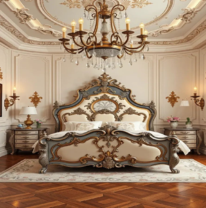 Tête de lit capitonnée grise sophistiquée, encadrée d'un cadre en bois foncé sculpté. Style élégant disponible à prix de gros. - Product Image 2