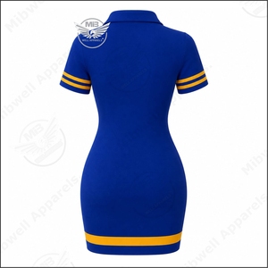 ชุดเดรสโปโลผู้หญิงแบบสั่งทำเป็นมิตรกับสิ่งแวดล้อม ผ้าฝ้าย 100% ผ้าเนื้อแน่น ไม่ยับ ระบายอากาศดี ติดกระดุมด้านหน้า ปักลาย ความยาวระดับเข่า - Product Image 2