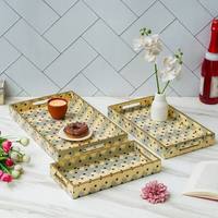 Plateau de rangement rectangulaire en bois laqué oriental, lot de 3, à un seul niveau, multifonctionnel, pour boissons, vaisselle, bureau, motif éléphant
