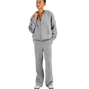 Ensemble de survêtement décontracté pour femme avec sweat à capuche zippé et pantalon large à taille élastiquée, deux pièces, tenue décontractée - Product Image 4