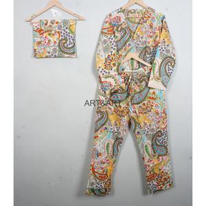 Women Floral Print 100% Cotton Pajama Set Long Sleeve V-Neck Elastic Waist Casual Sleepwear Soft Breathable ART&ART Spring - Product Image 2
