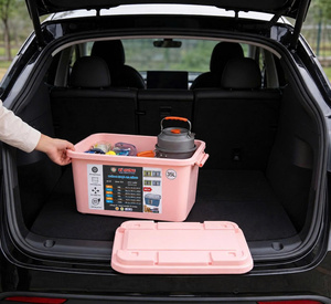Boîte de rangement en plastique empilable avec couvercle, bac utilitaire compact pour la maison, camping en plein air, organisateur de voyage familial, caisse - Product Image 1