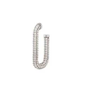 Diamond Pave Set Luxury Statement Large Tube <b>Huggie</b> Hoop Earrings Wholesale 925 Sterling Silver Round Cut Lab Grown Manufacturer - Product Image 3