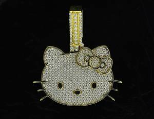 Colgante de Lujo de Plata de Ley 925 con Moissanita de Dibujos Animados de Hello Kitty y Baño de Rodio para Niños, Estilo HipHop Iced - Product Image 3