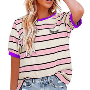 T-shirt sportif à manches courtes en fil teint avec logo aile, coupe ample, décontracté, pour homme, en tissu Oxford, coton tricoté écologique, col rond - Product Image 6