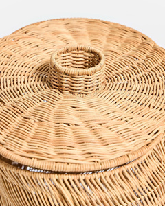 Tall Natural Rattan Storage <b>Basket</b> <b>With</b> <b>Lid</b> Rustic Style For Sundries Organization <b>Laundry</b> <b>Basket</b> Decorative Bathroom Organizer - Product Image 4