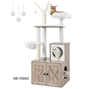 Árbol para gatos moderno de varios niveles con gabinete de almacenamiento y casa para gatos para interiores - Product Image 2